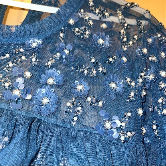 Mac Duggal 9262 NWOT High Neck Embellished Gown in Ocean Blue - Picture 8 of 9